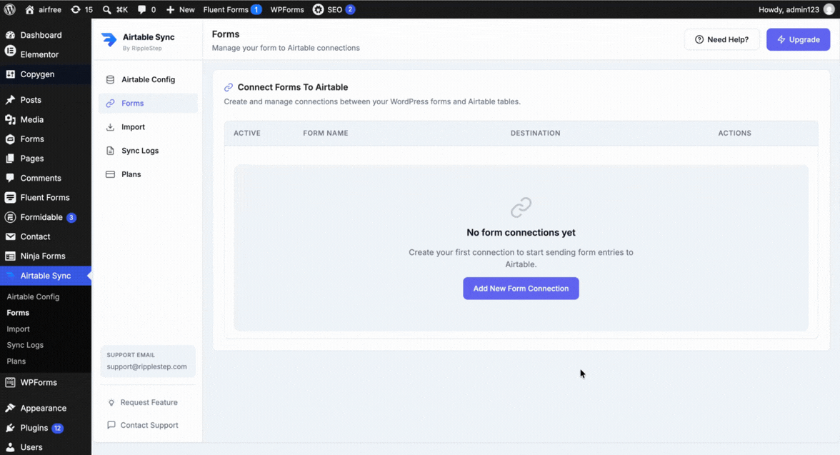 Adding a WPForms connection in Airtable Sync Forms