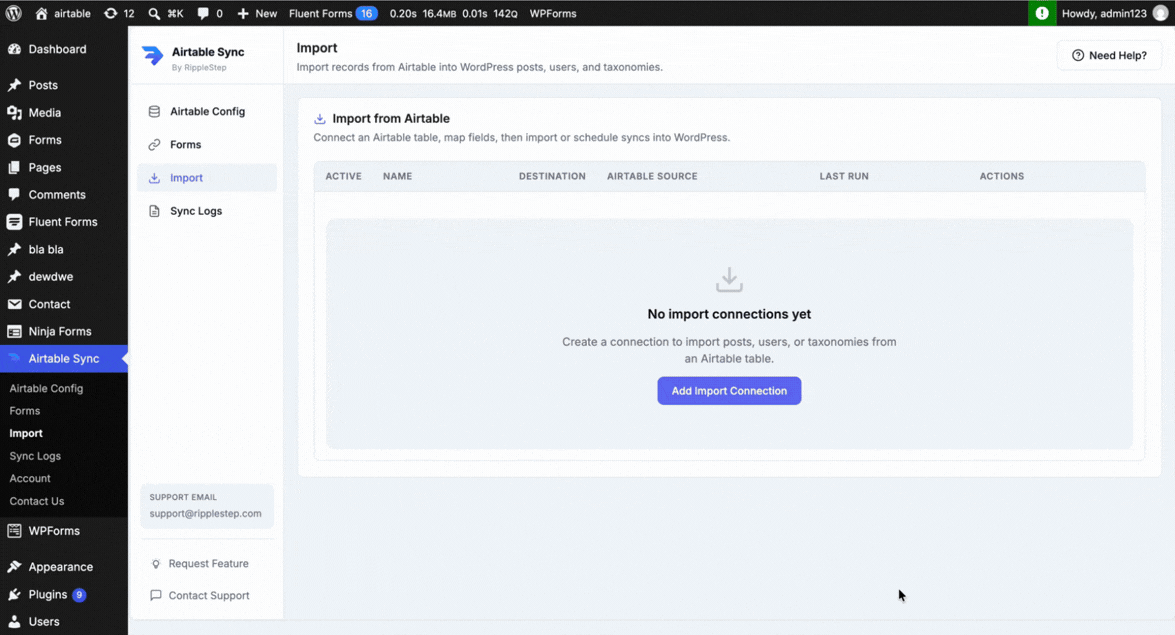 Adding a Posts import connection in Airtable Sync