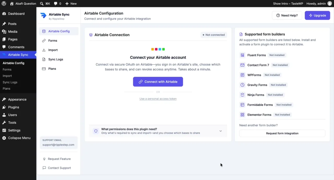 Pasting a Personal Access Token into the plugin