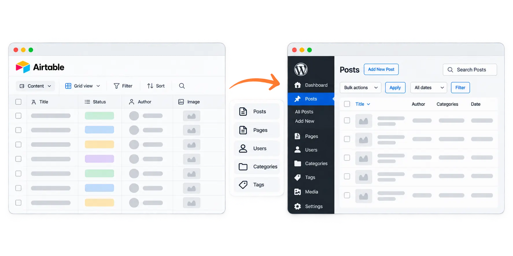 Airtable records importing into WordPress as posts, pages, users, and taxonomies