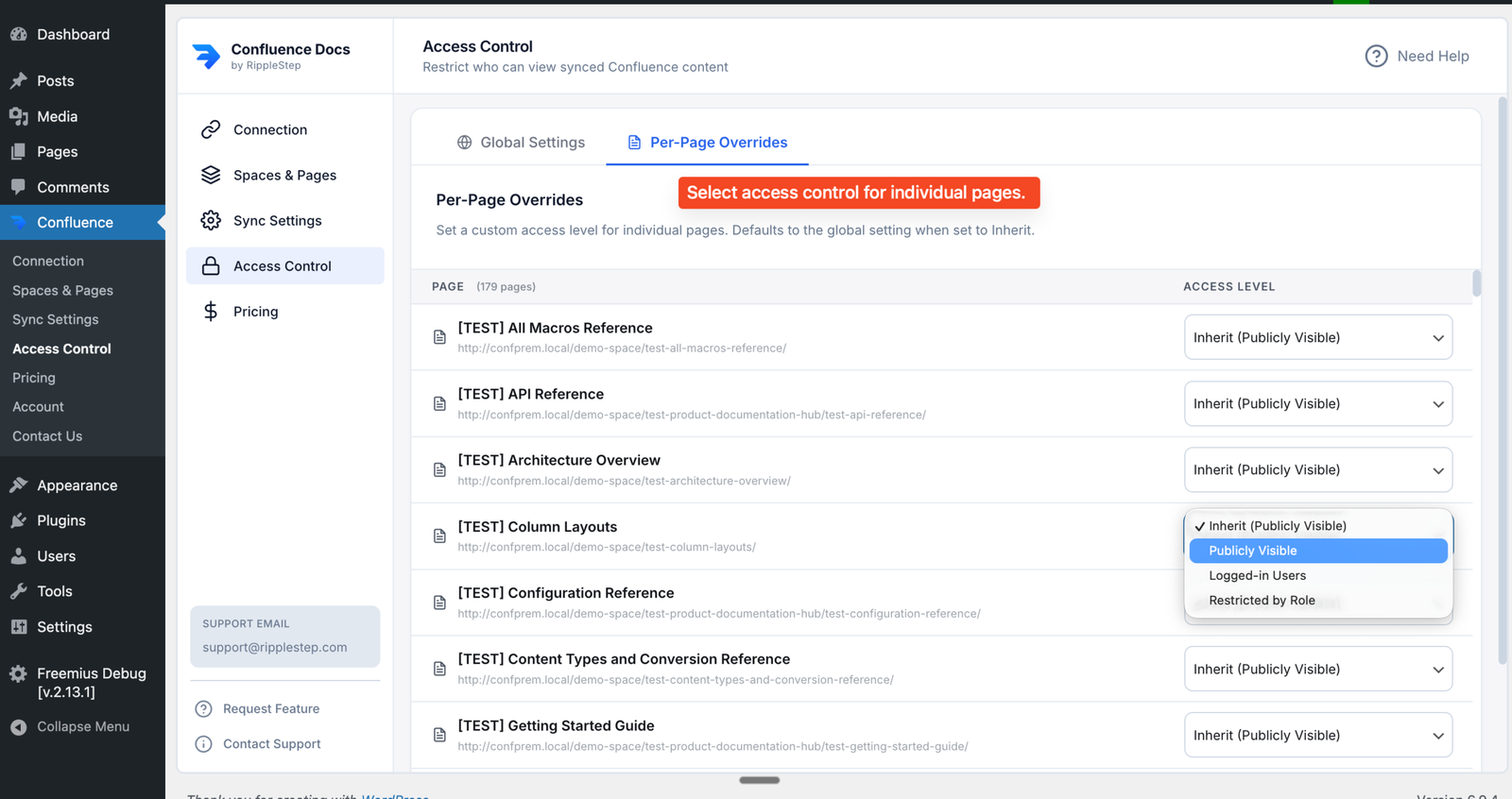 Set per-page override values for individual synced pages